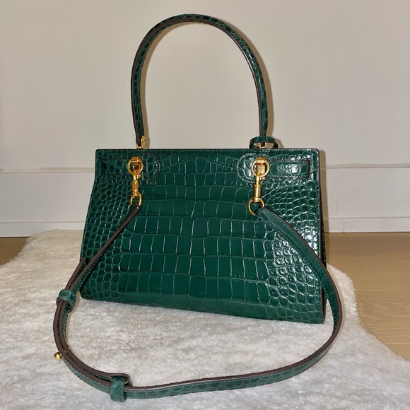 Authentic Tory Burch Lee Radziwill Satchel Croc Embossed Leather Satchel - Picture 6 of 15